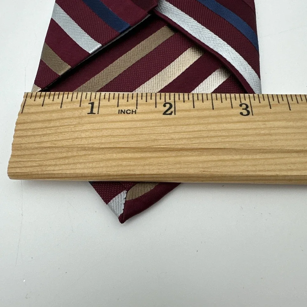 Jos. A. Bank Necktie Mens One Size Burgundy Striped Silk Hand Sewn 58‎ Inch NOS